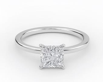 Princess Cut Solitaire Engagement Ring, 14K White Gold Lab Diamond, Propose Ring, Vintage Ring, Anniversary Ring,  Gift for Her, Unique Ring