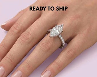 Marquise-Schliff mit verstecktem Halo-Diamant-Verlobungsring und seitlichen Pave-Diamanten | IGI-zertifiziert | Geschenk für sie | Ringe