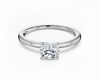 Anillo de compromiso solitario con forma de cojín, diamante de laboratorio certificado por IGI, elegante anillo de plata, regalo para novia, anillo de diamantes sostenible, anillo de plata