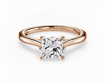 Princess Cut Solitaire Engagement Ring, IGI Certified Lab Diamond, 14K Rose Gold,  Propose Ring, Vintage Ring, Anniversary Ring,Gift for Her