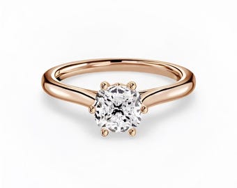 Kissenschliff Solitär Verlobungsring | Geschenk für Sie | Im Labor gewachsener Ring | Ehering | Geburtstagsgeschenk