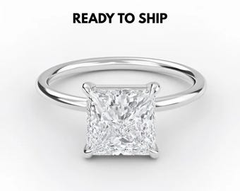 Princess Cut Lab Diamant Verlobungsring | 14K Weißgold Solitär Ring | Geschenk für Ihn Ehering | Ring