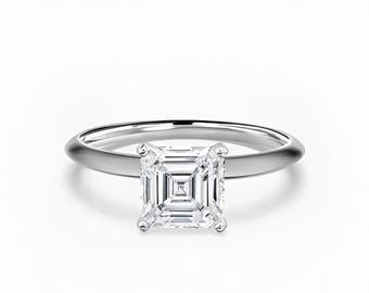 Asscher Cut Solitaire Engagement Ring – IGI Certified Lab Diamond, Vintage Ring, Anniversary Gift Ring for Women, Gift for Her, Propose Ring