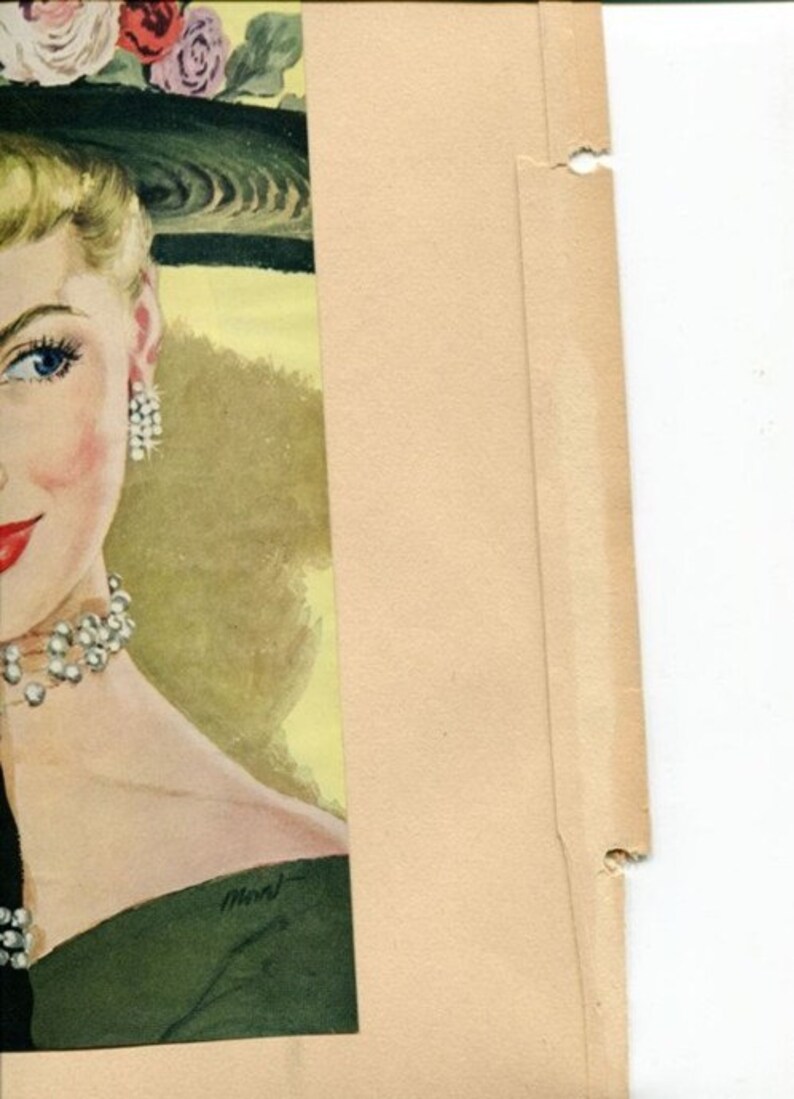 Woman in Hat & Gloves Original Circa 1950s Magazine Fashion Illustration image 2