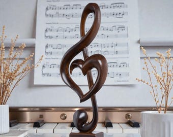 Rzeźba z nutami z drewna, ręcznie robiona sztuka z nutami, dekoracja biura muzycznego, wyjątkowy prezent dla miłośników muzyki, prezent dla niej
