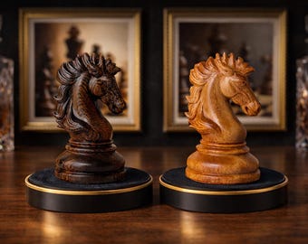 Zestaw rzeźb rycerza szachowego, drewniana figura szachowa rycerza, prezent dla miłośnika szachów, brelok do kluczy z rycerzem na biurko, dekoracja pokoju szachowego