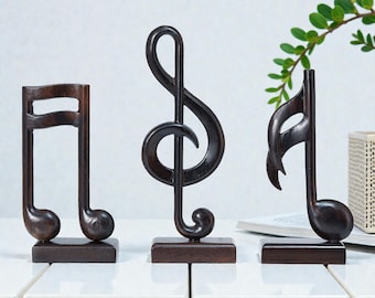 Ręcznie robiony drewniany zestaw nut, 3 sztuki, ręcznie rzeźbiona rzeźba muzyczna, spersonalizowany prezent dla miłośnika muzyki, wyjątkowa dekoracja muzyczna, prezent na ukończenie szkoły