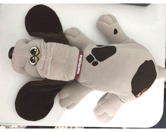 Vintage 1985 Tonka Pound Puppies Grey Brown Spotted Plush Dog Original Collar
