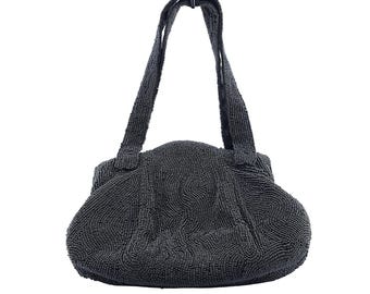 Charlet Paris New York Vintage Black Beaded Evening Handbag Top Handle Bag