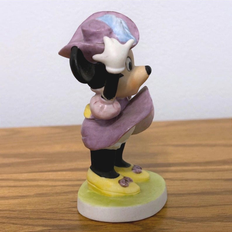 Vintage Walt Disney Productions Minnie Mouse Wind Blown Ceramic Figurine 1970's afbeelding 4