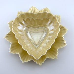 Belleek Ireland Parian China Heart Bowl and Fluted Plate Set Lustre Glaze Ivory