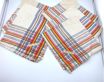 Vintage Plaid Napkins Set of 6 Made in Japan and Blue Linen Table Cloth 50"x52"