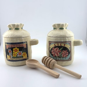 Himark Flower Patch Ceramic Condiment Set Lily Daffodil Honey Jam Jars Utensils