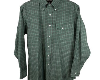LL Bean Mens Vintage Green Tattersall Check Button Down Shirt 16.5-33