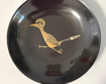 Couroc of Monterey Vintage Roadrunner Black Resin Small Serving Tray Plate MCM