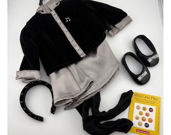 American Girl Recital Outfit Doll Clothes Black Velvet Silver Dress Shoes Tights