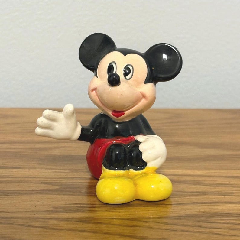 Vintage Disney Mickey Mouse Ceramic Figurine Sitting Waving Pepper Shaker image 1