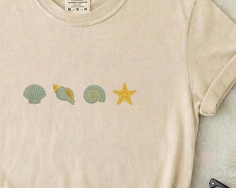 Seashell Beach Shirt, Comfort Colors Ocean Shells Tee for Women, Cute Starfish Summer Top, Coastal Shell Lover Tshirt, Gift