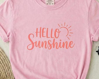 Hello Sunshine Shirt for Women, Comfort Colors Cute Summer Tee, Pink Sunshine Top, Beach Vacation Gift for Her, 1717 Tshirt