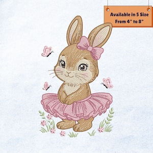 Söt kaninflicka broderidesign, babykanin Tutu påsk maskinbroderifil, vårkanin PES DST nedladdning