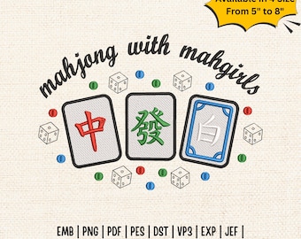 Mahjong Embroidery Design, Funny Mahjong “Mahgils” Quote Embroidery File, Game Night Tiles Embroidery, Trendy Machine Embroidery