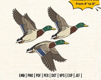 Mallard Duck Trio Embroidery Design, Flying Ducks Embroidery File, Wildlife Bird Embroidery, Hunting Style Machine Embroidery