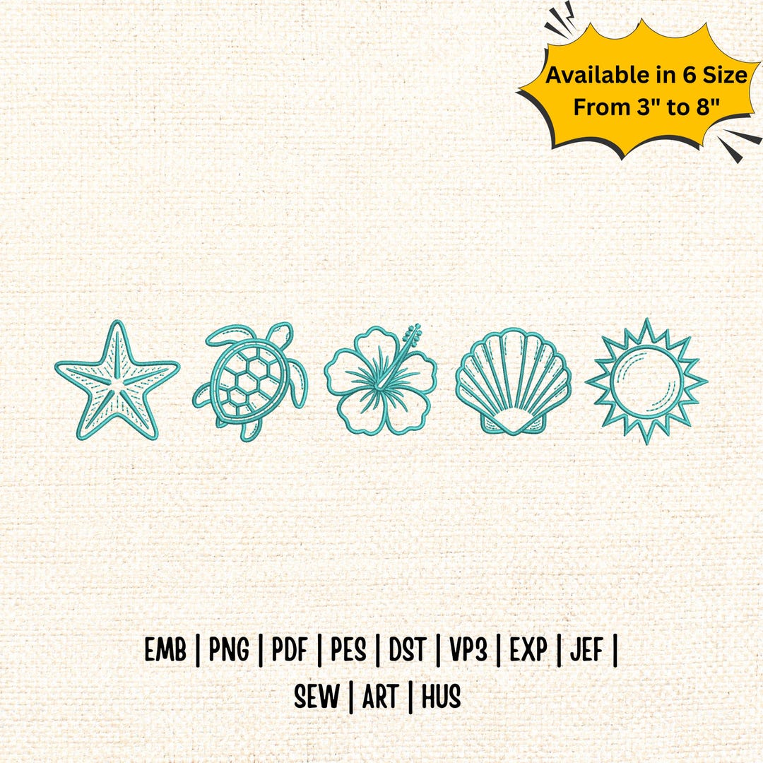 Sea Shells Embroidery Design, Beach Summer Embroidery File, Ocean Shell ...