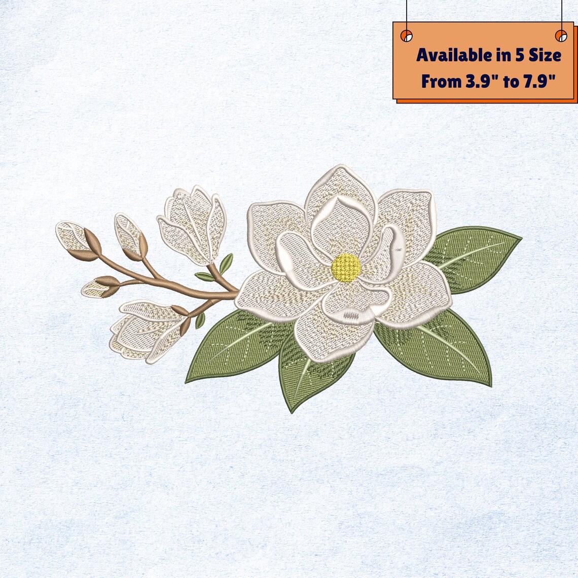 Magnolia Flower Embroidery Design | Elegant White Floral Machine ...