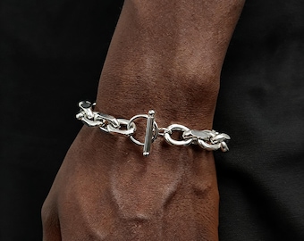 Men's Minimalist O Link Chain Bracelet, Chunky OT Toggle Clasp Bracelet, Classic Everyday Stackable Streetwear Accessory, Gift for Him