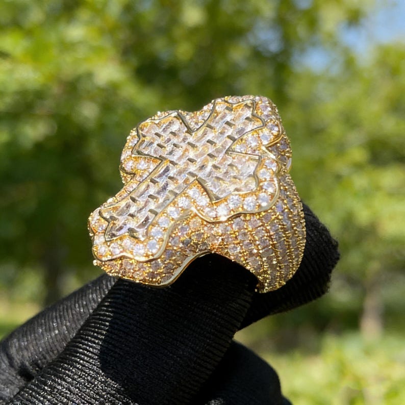 Baugette Rapper Ring Iced Out Baguette Cut Cross Ring for Men | Hip Hop Bling Statement ...