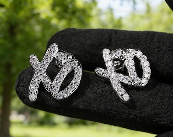 XO Hugs & Kisses Stud Earrings, Iced Out Hip Hop Statement Bling Earrings, Couple Matching Style, Urban Streetwear Jewelry, Gift for Him Her