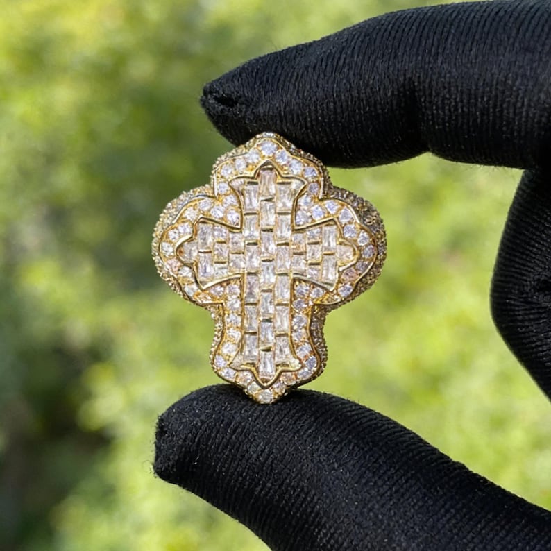 Iced Out Baguette Cut Cross Ring for Men | Hip Hop Bling Statement ...