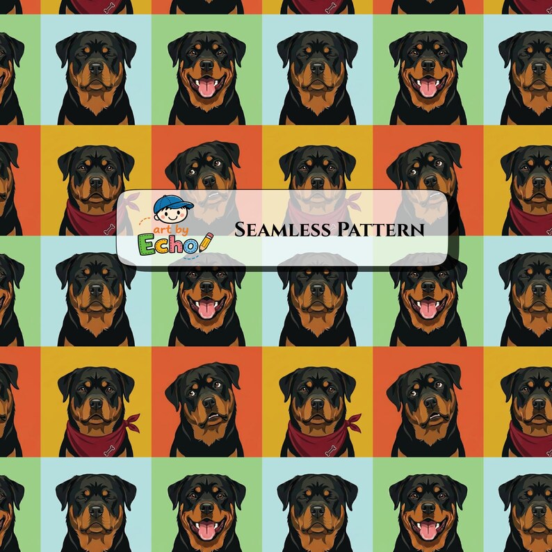 Rottweiler Color Pattern Rottweiler Seamless Pattern | Flat Art | Colorful Design | Digital and ...
