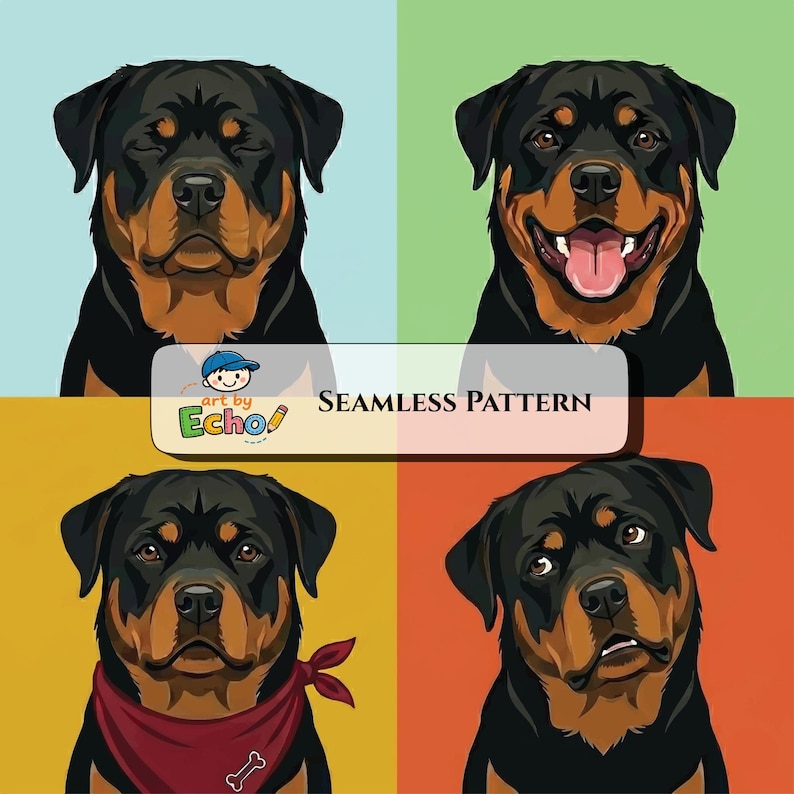 Rottweiler Color Pattern Rottweiler Seamless Pattern | Flat Art | Colorful Design | Digital and ...