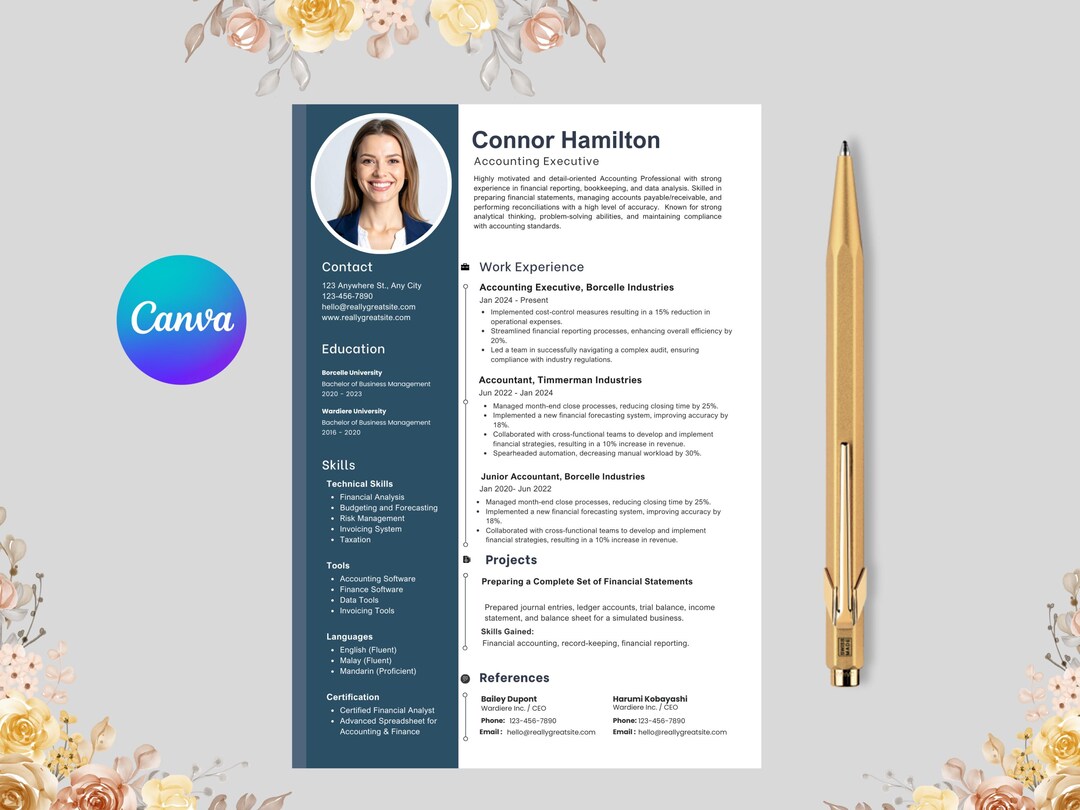 Executive Resume Template | Editable With Canva | ATS Friendly ...