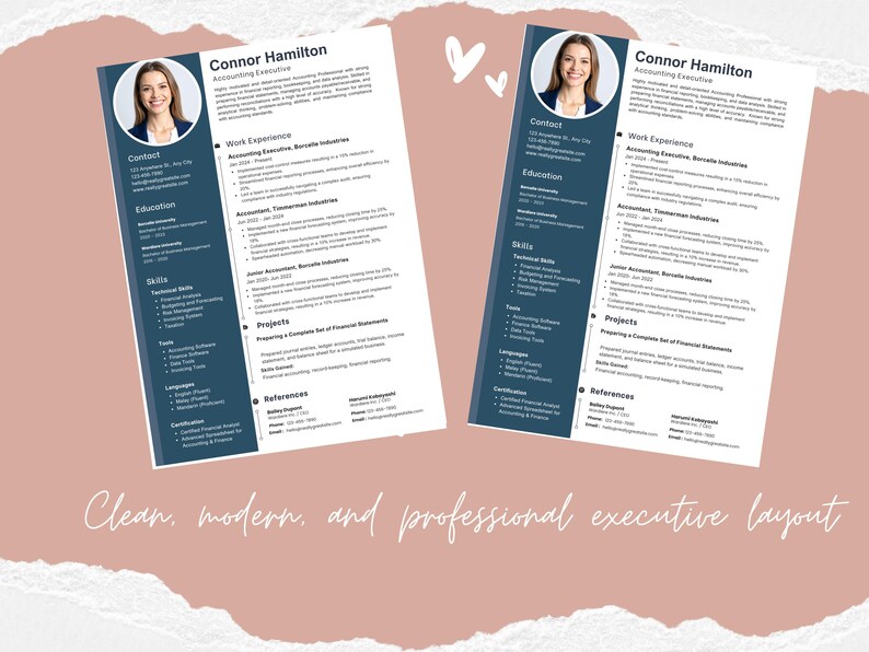 Executive Resume Template | Editable With Canva | ATS Friendly ...