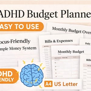 Utskrivbar ADHD-budgetplanerare | Minimal månadsbudget i PDF-format | Fakturaspårning och veckovis återställning | Enkelt pengasystem | A4 US Letter