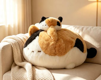 Pluche kattenkussen met gratis mini-kussentje, schattig kawaii kattenkussen, zacht gevuld kussen, cadeau voor kattenliefhebbers, verjaardagscadeau, gezellige kamerdecoratie
