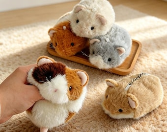 Cute Hamster Plush Keychain, Kawaii Mouse Stuffed Animal Charm, Soft Stress Relief Doll, Cozy Comfort Toy, Birthday Gift for Girls