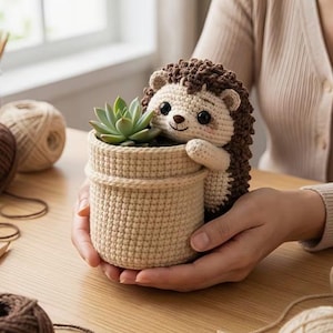 Hedgehog Planter Crochet Pattern PDF, Amigurumi Animal Pot Cover, Cute Crochet Flower Pot Pattern, DIY Home Decor, Instant Download