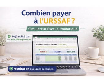 Calcul URSSAF Micro-Entrepreneur Excel | Simulateur Charges & impôts Auto-entrepreneur | Dashboard financier France