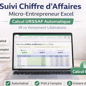 Calcul URSSAF Micro-Entrepreneur Excel | Simulateur Charges & impôts Auto-entrepreneur | Dashboard financier France