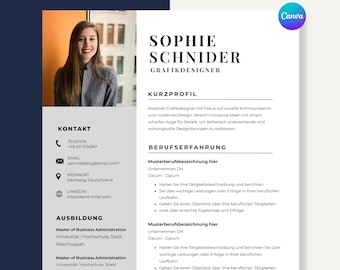 Lebenslauf Vorlage Canva | Bewerbungsvorlage Deutsch Modern | CV Template Canva | Anschreiben Deckblatt Set, professioneller Resume Download