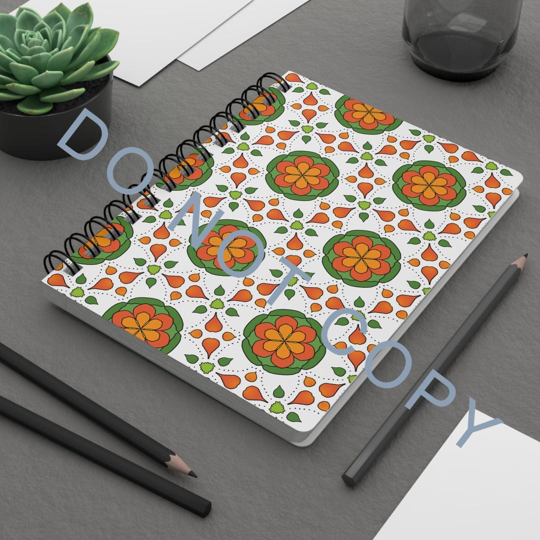 Retro Floral Pattern Spiral Journal | Orange Green Flower Notebook - Etsy