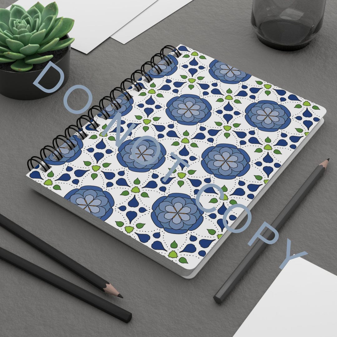 Blue Floral Pattern Spiral Journal | Tile-inspired Notebook - Etsy