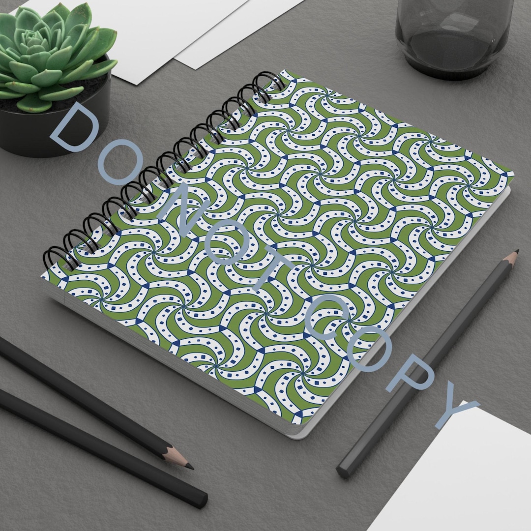 Circular Pattern Examples Notebook Green Geometric Swirl Pattern Spiral Notebook | Dotted Wave Design - Etsy