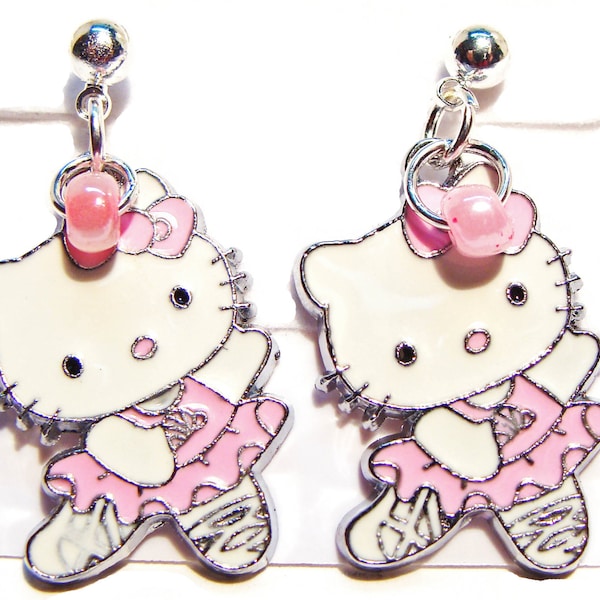 Pink Kitty Ballerina Earrings