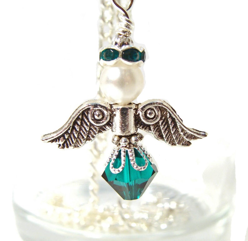 May Emerald Birthday Guardian Angel Necklace with Swarovski Etsy