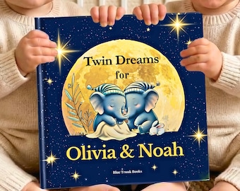 Libro di storie della buonanotte personalizzato per gemelli con nome personalizzato, un regalo ricordo unico per fratellini e sorelline.