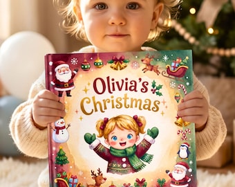 Kerstavondcadeau voor kinderen: een gepersonaliseerd verhalenboek met eigen naam, een leuk cadeautje voor in de kerstsok, een verhaaltje voor het slapengaan voor peuters, een aandenken aan een familietraditie.